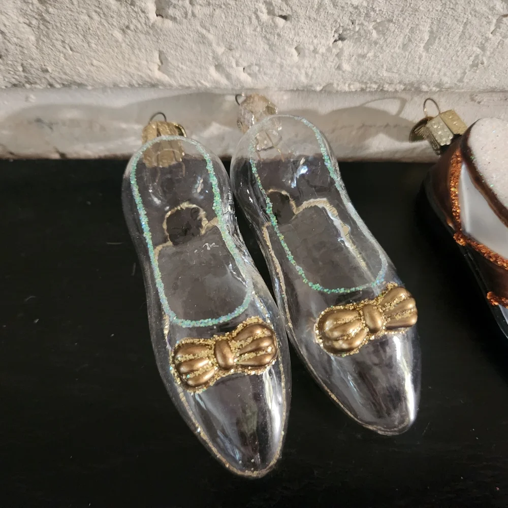 Golf Ruby Blown Glass Clear Heels Shoe Ornaments Lot Old World Christmas